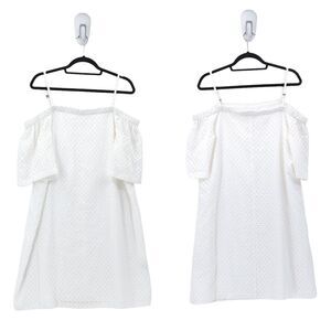 Calvin Klein Women 14 White Dress Cold Off Shoulder Eyelet Polyester
